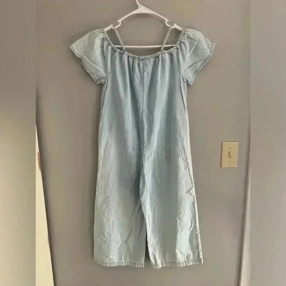 Zara Girls Denim Short Sleeve Wide Cropped Leg Jumpsuit Size 11/12 - Picture 6 of 10